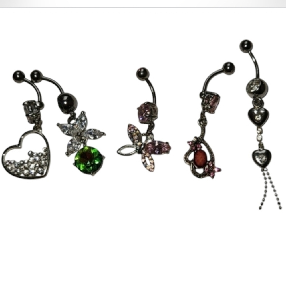 NWOT Silver Belly Jewelry Set Butterfly And Heart